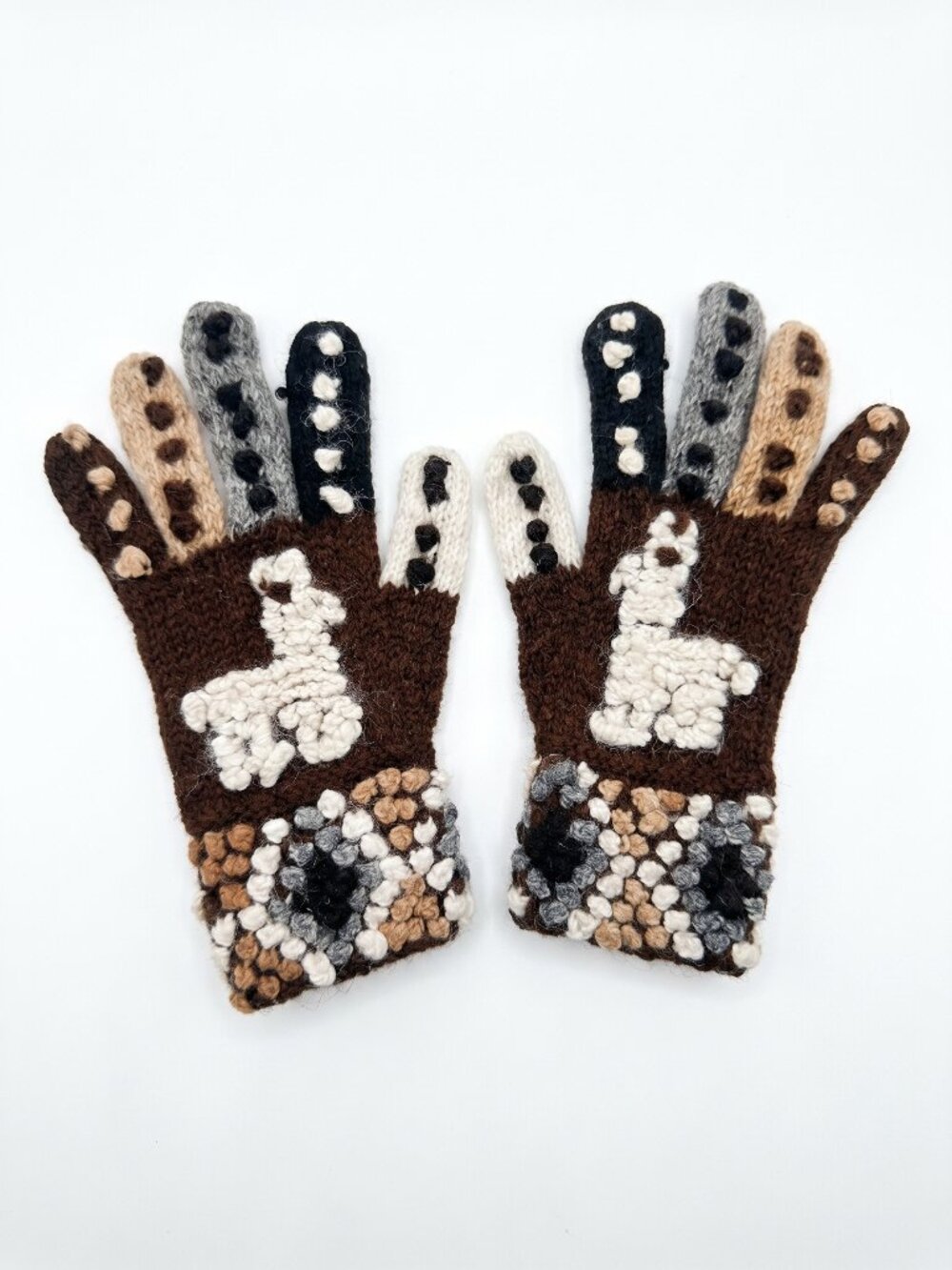 Andean Gloves Alpaca Wool Hand Knitted Llama Cusco Winter Warm